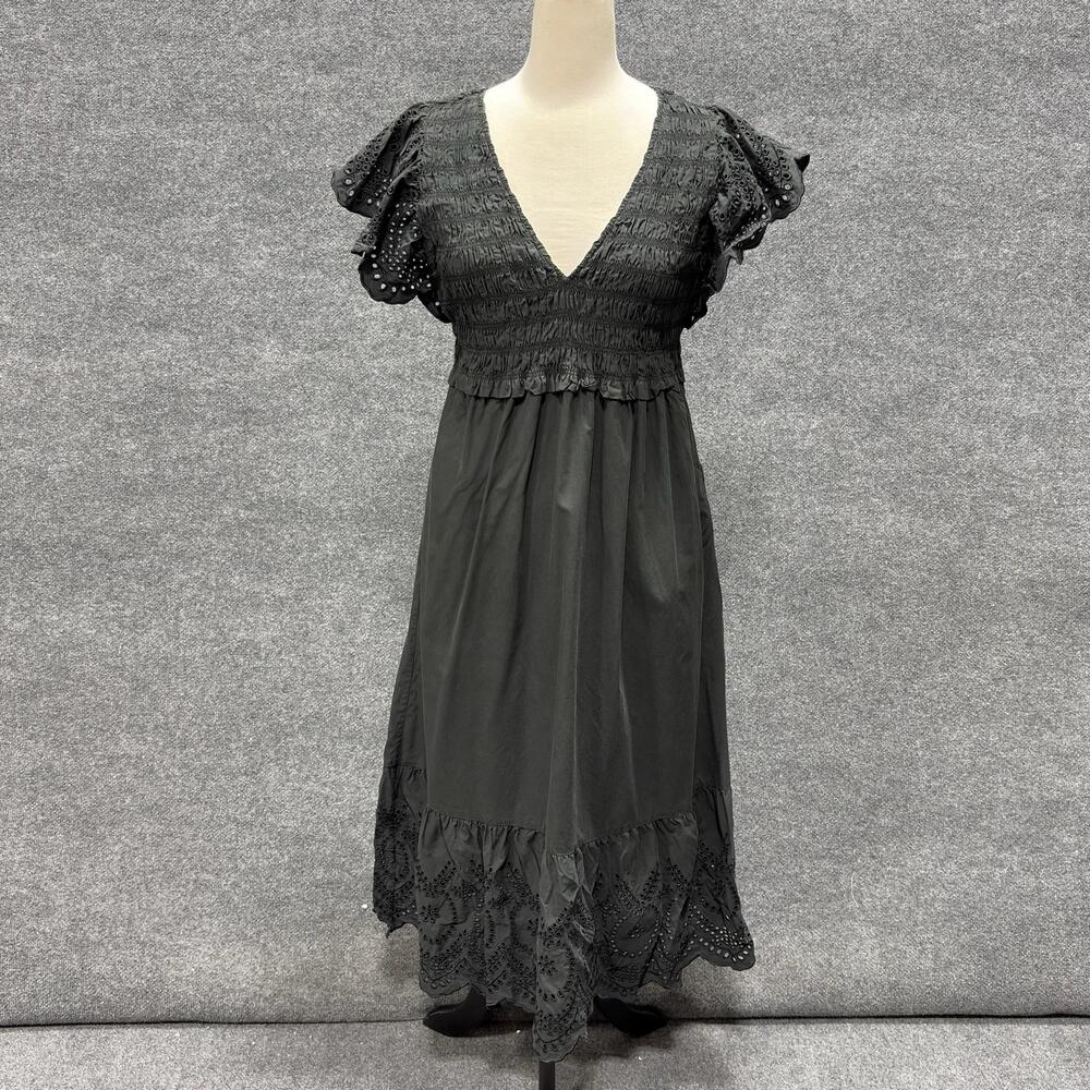 Rails Dress Womens XL Black Smocked Flutter Sleeve Eyelet Maxi Sundress